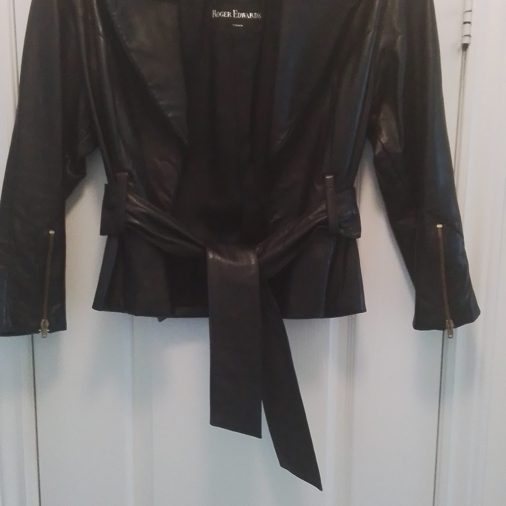 Black Leather Belted Jacket